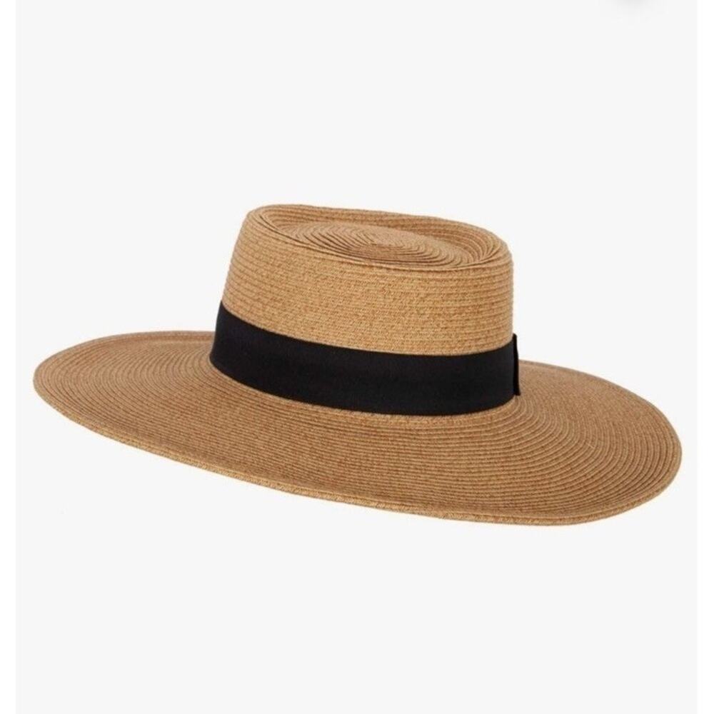 Patina Handcrafted Straw Sun Hat Pork Pie Gambler Wide Brim UPF 50+ Tan Large - Picture 3 of 10